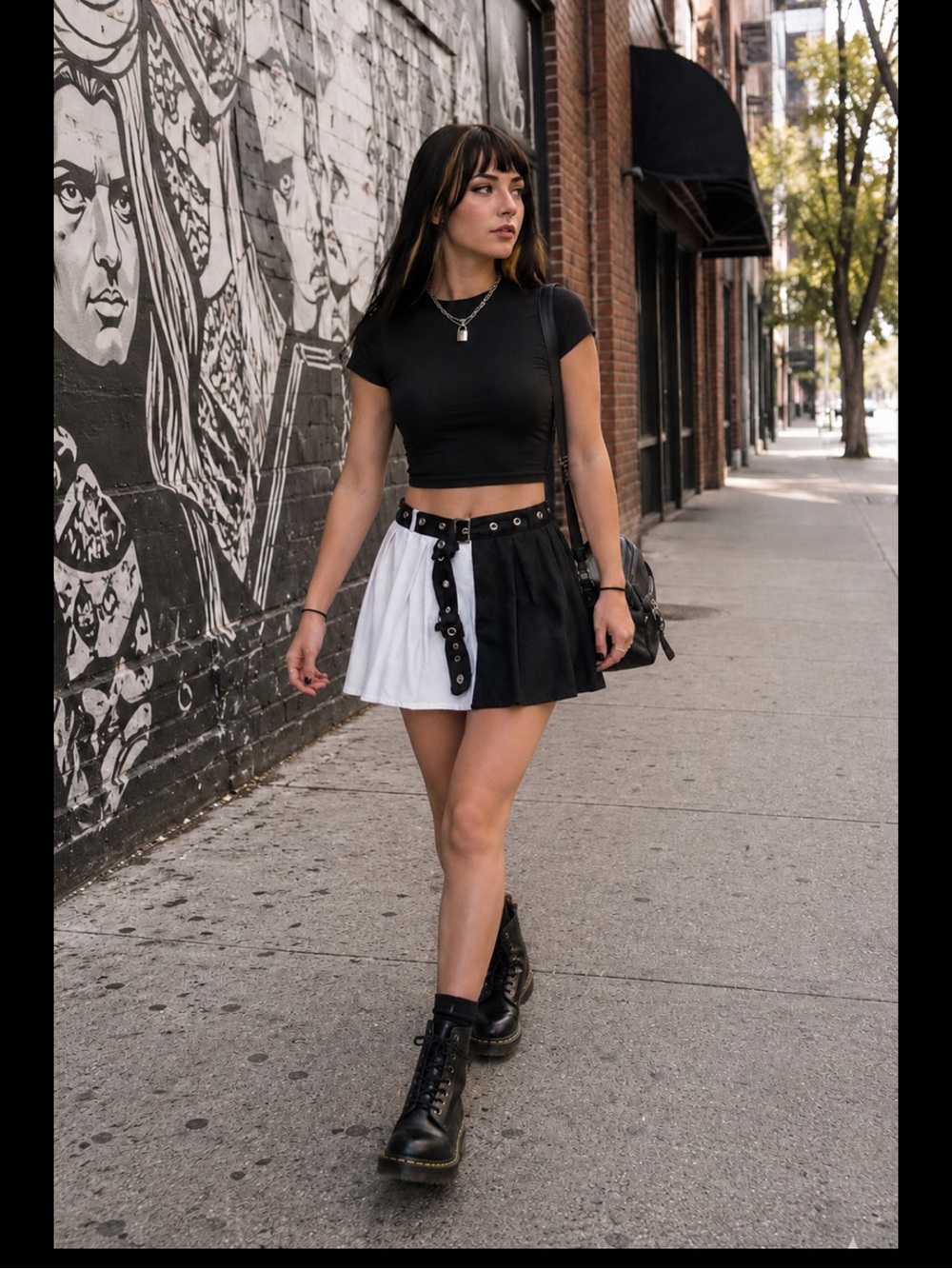 Hot Topic Black & White Colorblock Pleated Mini Skirt Removable Grommet Belt 2X - Picture 2 of 15